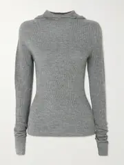 [The Frankie Shop] The Frankie Shop - Danae Hooded Ribbed-knit Top - Gray - L L Gray