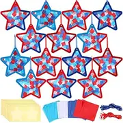 Tinlade 24 Sets 4th of July Crafts Patriotic Suncatcher Red Blue Tissue Paper Craft Kit Make Your Own July 4th Star Hanging Ornaments for Independence Day Holiday DIY Activities Party Favors