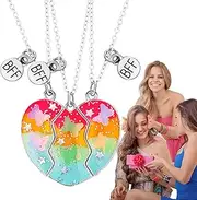 [Generic] Best Friend Necklaces for 3, Heart Necklaces for Sister Magnetic, Best Friends Forever Necklaces for 3 Heart Puzzle Matching Alloy Pendant Necklaces Set