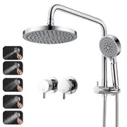 ACA WELS Round 8" ABS Shower Head 5-mode Handheld Gooseneck Diverter Arm Taps Set