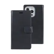 iPhone 16 Pro Wallet Case Cover with Metal Snap-On Fastener: PU Leather & TPU Featuring Front Cover, Multiple Card Holder Slots & Shock Resistance - Navy