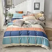 Stripes Print Bedding Set,Geometry Theme Duvet Cover King Size Soft Comfy Gray Lining Quilt Cover Bedroom Decor Quilt Cover Set for Kids Adult,Queen(210x210cm)