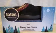 Men's Totes Toasties Memory Foam Black Plaid Slippers Medium 8-9 New