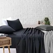 Bed Sheets – Cotton Rich Bedding & Linen - Single Bed Sheets - Extra Deep Fitted Sheet & Flat Sheet & 1 Pillowcase - Black (3PCs, Single)