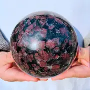 9.7LB Natural Fireworks Red Garnet sphere Quartz Crystal Ball Energy Healing