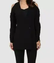 $390 Alice McCall Women's Black Surplice V-Neck Scalloped Cutout-Sleeve Jacket 6