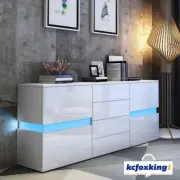 Modern Buffet Sideboard Cabinet RGB LED Cupboard Storage High Gloss Front White