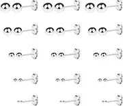 [Cecliy] 15 Pair Hypoallergenic Stainless Steel Stud Earrings,Tiny Stud Earrings for Multiple Piercings Different Sizes Stud Earrings Set 2-6mm,316L Surgical Steel Round Ball Stud Earrings for Women Men, 2-6mm