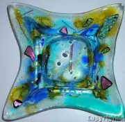 OOAK Ashtray Foil Art Glass Dish Unique Hand Crafted Blown Weird