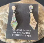 Native Pava Shell Minimalist Navajo Sterling Silver Inlay Earrings 1" 13071