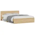 RGB LED Lights Bed Frame Sonoma Oak Wooden Base for Mattress Size 150x200cm