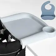 Silicone Baby Dining Tray Compatible with Inglesina Fast Table Chair and for Chicco Fastlock Hook-on Chair Bundle with a Baby Bib Portable and Easy to Clean Dishwasher Safe and BPA Free-Grey.