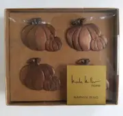 Nicole Miller Home Fall Metal 4 x Pumpkin Duo Napkin Ring Set Oil Rubbed Finish