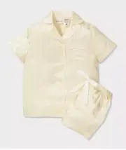 Size 5 Peter Alexander Girls Stripe Lemon Butter Yellow Satin Shortie Pj Set