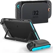 SPIGEN Nano Pop for Nintendo Switch 2 Case, Premium PC Seamless Protection Dock Compatible Detachable Joy-Con Kickstand Dockable Controller Grip Cover - Black Sesame