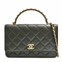 在飛比找momo購物網優惠-【CHANEL 香奈兒】經典仿舊雙C LOGO菱格紋小羊皮W