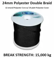 24mm Polyester Double Braid Dock Line Mooring Rope Boat Cruiser **PER METRE**