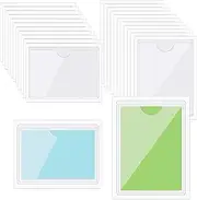 QzoneLife 24pcs Clear Plastic Self-Adhesive Label Holder 2 Sizes Index Cards Pockets with Open Sides Ideal for Organizing Protecting Your Business Card, Photos Identifying Binders File Folders Labels