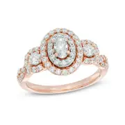1 CT. T.W. Oval Diamond Halo Engagement Ring in 14K Rose Gold