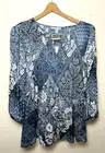 NWT Floral Chiffon Blue Patch Flattering Lightweight Blouse Tunic Top S Ivy