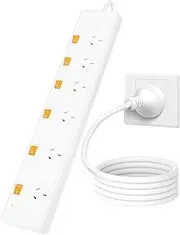 Surge Protector Power Board - 6 Widely Outlets with Individual Switch, LERLIUS Power Strip with 1.5M Extension Cord, 900J Surge Protection, Wall Mount, 2400W/10A/240V, White