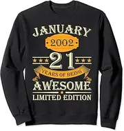 [X.Style] January 2002 21 Years of Being Awesome Retro 21st Birthday Sweatshirt ds1321 Sweater (XL) Black
