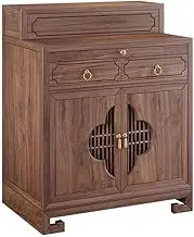 tuesShrine Altar Indoor High Low Countertop Wealth Offering Table, Chinese Style Black Walnut Buddha Niche Cabinet Buddha Shelf