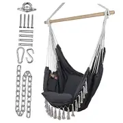 Hammock Chair - 60" x 47" - Hanging Rope Swing for Indoor & Outdoor - Grey