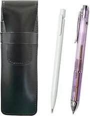 2 Pack Slim Cow Leather Pencil Case Black Ultra Fine Retractable Eraser White and 3 Mecha Japan Clear Set Purple ASBER15W-CL3M-V-2