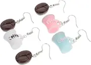 [DEARMAMY] 3 Pairs Coffee Cup Earrings Neon Accessories Coffee Earrings for Women Trendy Tea Cups Tassel Women Of The Lid Beverages Drinks Interesting Ear Jewelries Resin