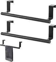 Towel Holder, 2 Pack Towel Rack, Towel Racks for Universal Fit on Cabinet, Bathroom Cupboard, Cabinet Door Towel Holder, No-Punch Stainless Steel Dish Towel Rack (Matte Black)