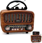 Retro Radio with Bluetooth 5.0, AM/FM/SW Retro, Nostalgia Small, Suitcase Radio, Kitchen Radio with Large 5W Speaker, Supports USB/TF/TWS Function, Simple Radio for Seniors (Brown)