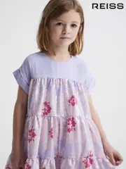 Reiss Lilac Lucie Sequin Print Tiered Dress (C21328) | $165