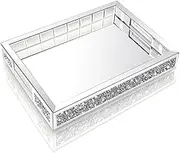 Wocred Mirror Jewelry Organizer Upgrades fits Dresser Bedroom,Crushed Diamond of Each Side Bathroom Tray with Handles,Decorative Serving Tray for Coffee Table Decor(11'x15'x2')