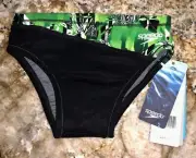 SPEEDO Race Space PowerPlus Black Green White Swim Brief NEW Boys Male Sz 24