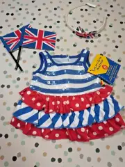 Build a Bear NEW Union Jack Tagged Dress, Flags & Headband Bundle Set Gift