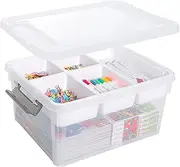 Citylife 16L Plastic Storage Boxes with Removable Tray Clear Plastic Box large Storage Box with Lid Stackable Storage Boxes for Organizing Lego, Bead, Tool, Sewing