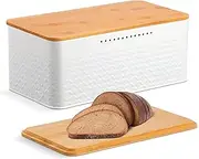 Large Bread Box, Bread storage container With Bamboo Wood Cutting Board, Lid & Bread Slicer Holder, Rectangular Cream Color Bread Container, For Kitchen Countertop, Bread Storage Container (Whiite-2)