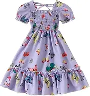 [Generic] Fall Dresses for Toddler Girls 5t Butterfly Print Dress Casual Long Dresses Big Girls Christmas Dress Size 8 Toddler Dresses 4t