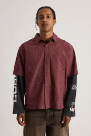 [Factorie] Factorie - Half Half Short Sleeve Shirt - Hh red grey/micro check XL HH RED GREY/MICRO CHECK