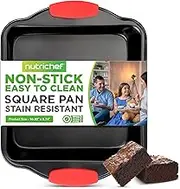 NutriChef Jovial Non Stick Cake Square Pan, Deluxe Gray Carbon Steel Pan with Red Silicone Handles, for Cooking & Baking Cake Loaf, Muffins & More, Compatible with Model NCSBS10S, NCSBS8S, NCSBS6S