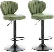 2 Pcs Bar Stools Kitchen Bar Stool Leather Barstools Swivel Gas Lift Counter Chairs BS8405 Light Green