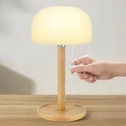 Bedside Table Lamp,3-Color Dimmable Pull cord Bamboo Desk Lamp with Semicircular lampshade - USB Lamp Rechargeable Battery Operated Night Light for Reading,Bedroom,Living Room,Study and Office