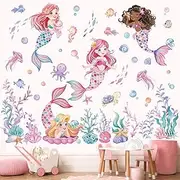 wondever Under The Sea Mermaid Wall Stickers Ocean Themed Seaweed Coral Peel and Stick Wall Art Decals for Girls Bedroom Baby Nursery Kids Bedroom
