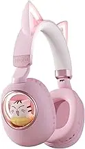 Xmenha Pink Cat Ear Headphones for Kids, Cute Children Girl Wireless Bluetooth Headphones for School, Kindergarten Light up Kawaii Kitty Noise Cancelling Headphones for Kids Teens Child Airplane