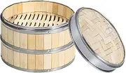 Bamboo Steamer with Cloth Mat and Stainless Steel Edge, Ventilated Bamboo Base, Steaming Basket Bun Vegetable Dumpling Steamer Bamboo Steam Basket, Sauce Dish, Chopsticks, Reusable Liners