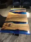 Blue Epoxy Resin Console Bar & Dining Table Acacia Wooden Hallway Furniture Dec
