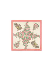 SILK SCARF WITH FLOWERS AND ANIMALS One size White