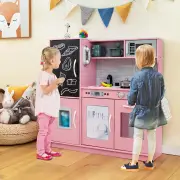CostwayPretend Play Kitchen with Accessories and Simulated Sounds-Pink