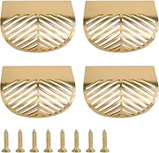 RZDEAL Solid Brass Edge Pulls for Cabinets Brushed Gold Leaf Knobs and Pulls for Dresser Drawers (4, Overall Length:2-3/8"(60mm))